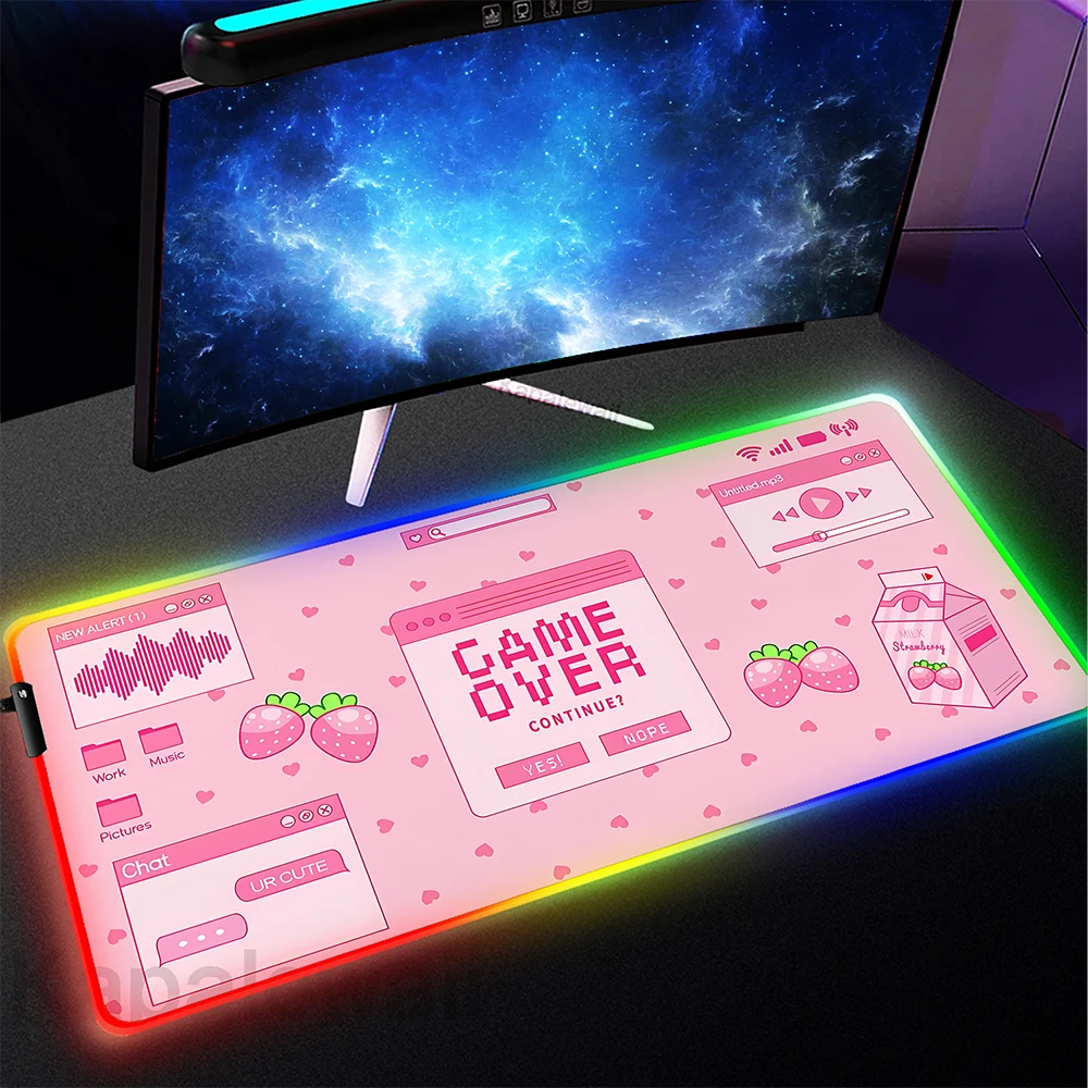 

RGB Kawaii Cute Pink Mouse Pad Gaming Mousepad Large Mouse Mat Locking Edge Gamer Rubber Table Carpet LED Backlit Keyboard Pad