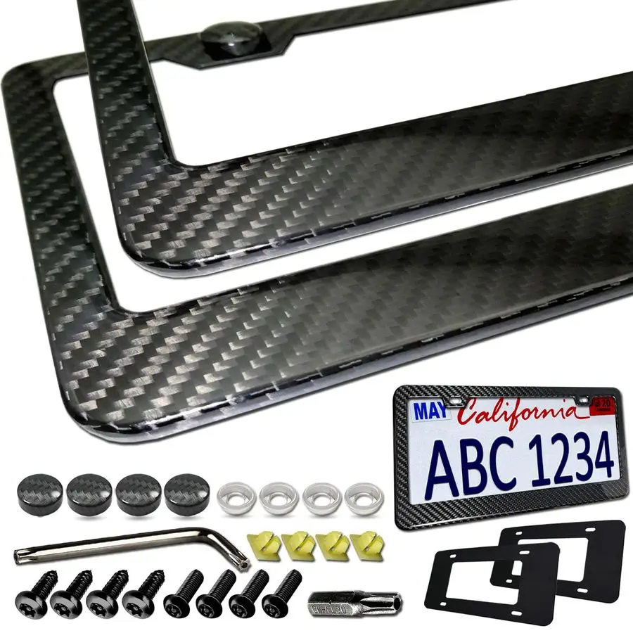 

Carbon Fiber License Plate Frames 100 Real Carbon Cloth Wrapped Stainless Steel Metal, Slim Car Tag Holder with AntiTheft Screws