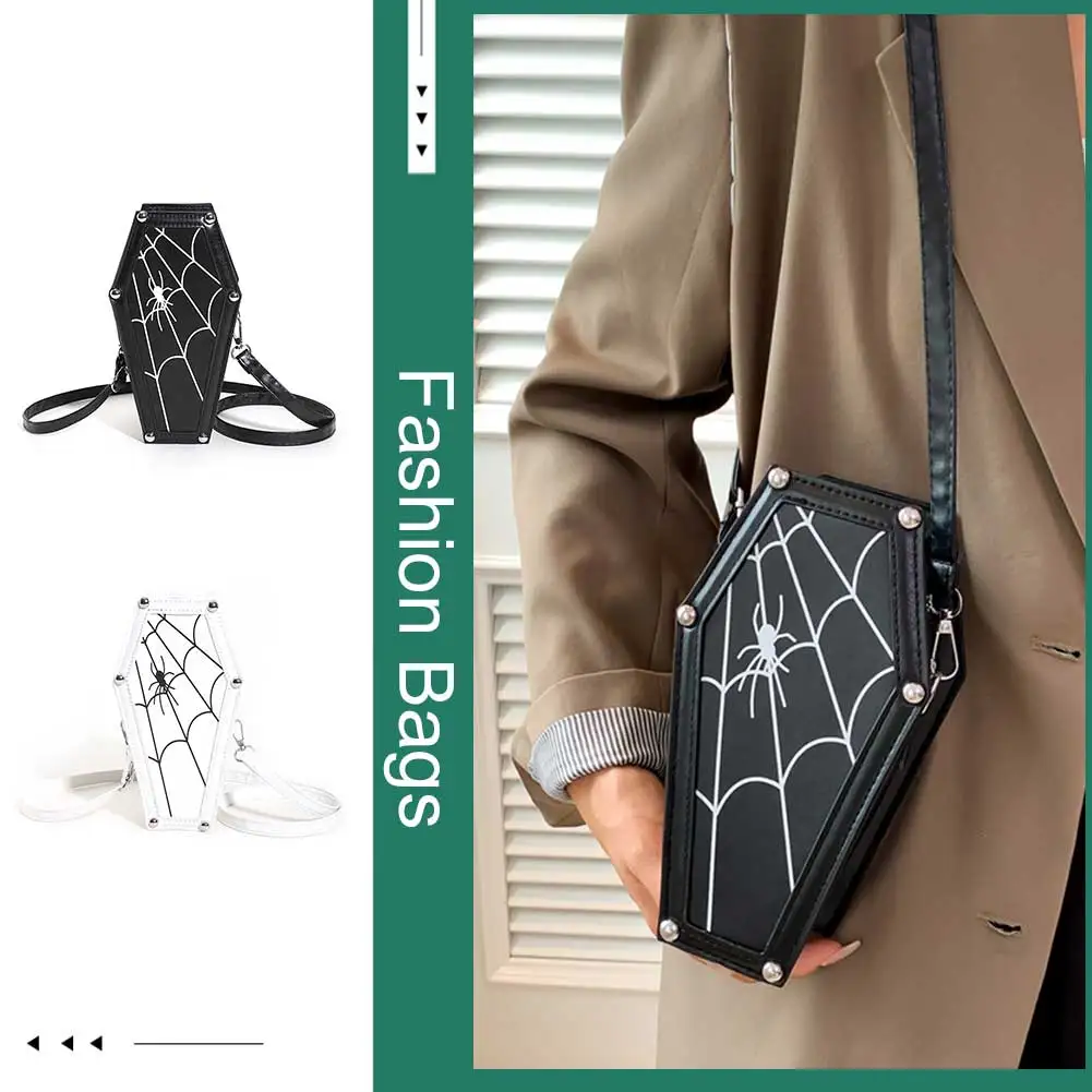 

Women Gothic Crossbody Bag PU Leather Coffin Novelty Sling Bag Adjustable Strap Halloween Gift for Female