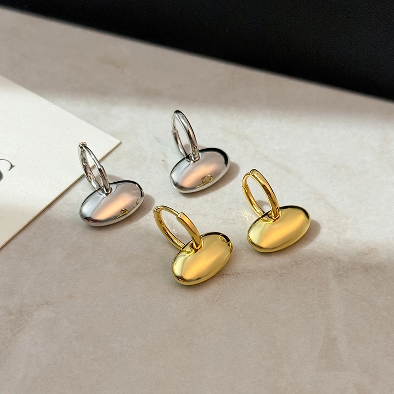 ENSHIR Geometric Polished 3D Oval Dangle Hoop Earrings for Women French Classic Simple Niche Jewelry Gifts Wholesale