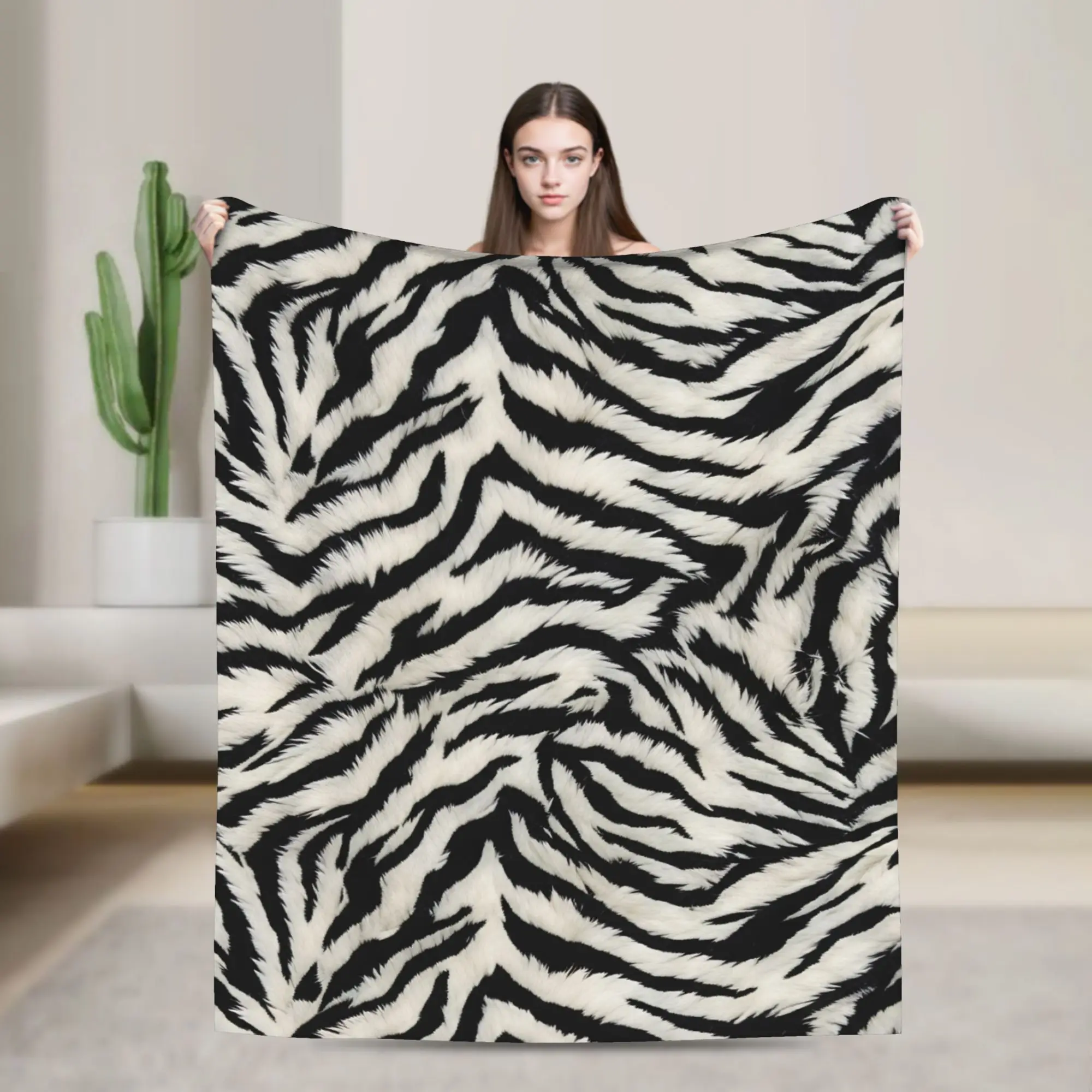 Black White Zebra Blanket  Warm Comfortable Plush Throw Blanket For Outdoor Airplane Travel Flannel Bedspread Bed Cover