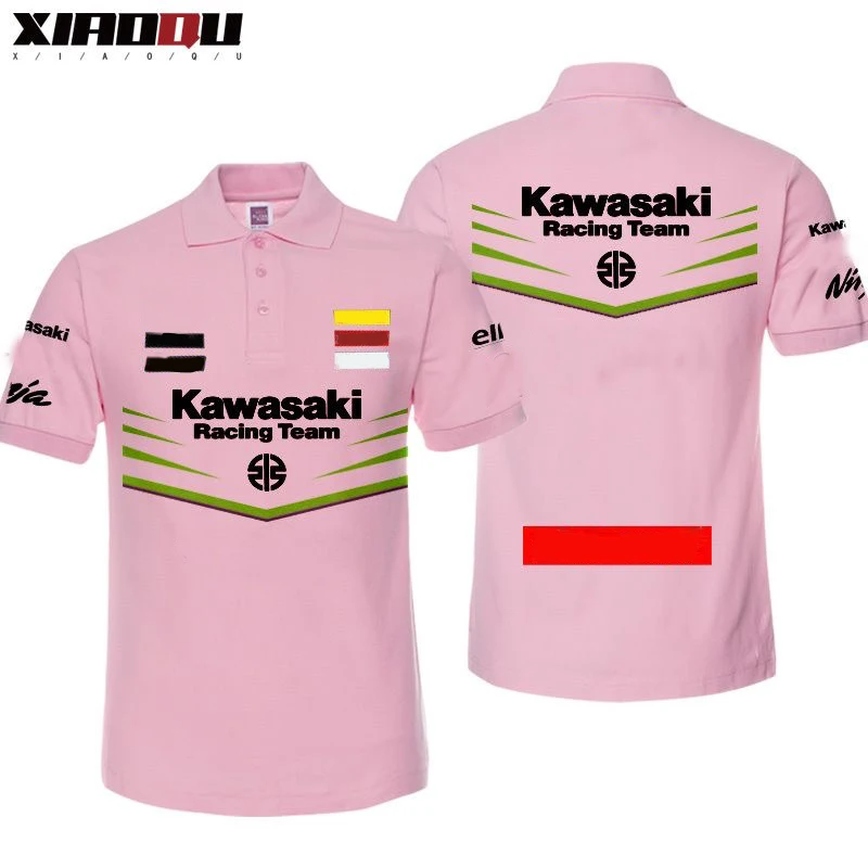 T-shirt à manches courtes en pur coton pour hommes, polo d\'équitation de moto lourde, Kawasakis, été, nouveau, 2024