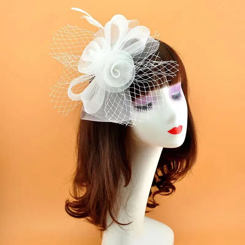 Velo de gasa nupcial Vintage, máscara de malla de plumas con lazo, accesorios para el cabello, fiesta de boda, Corea, Japón, negro, blanco