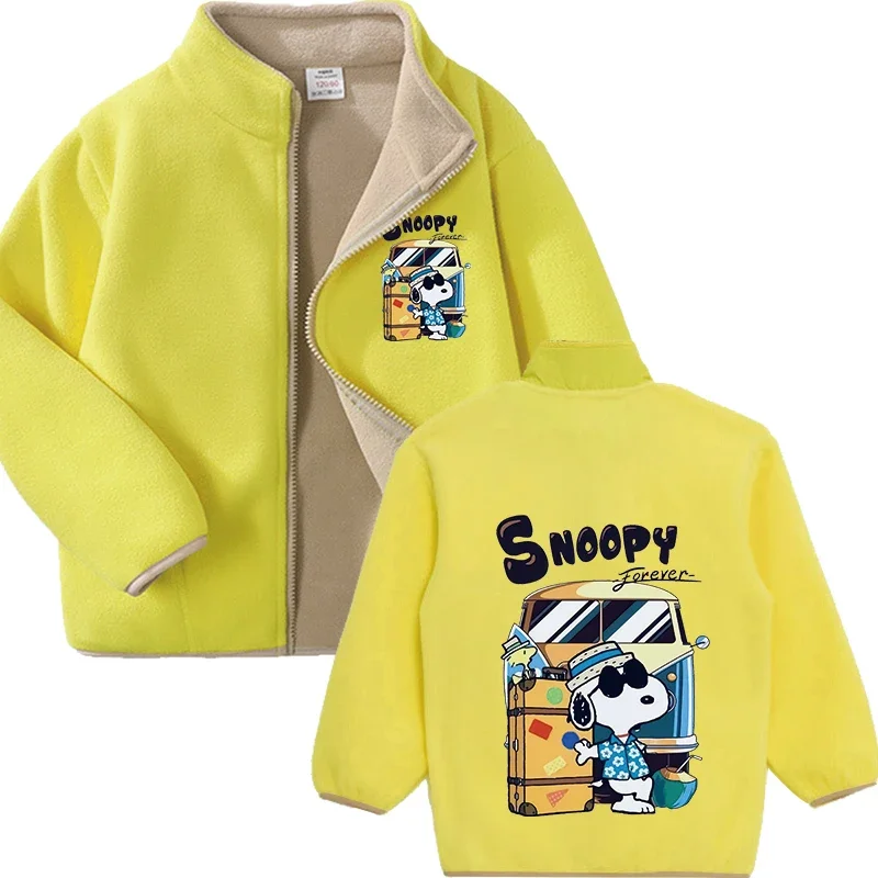 Snoopy Cardigan Jackets Spring Autumn Style Warm Fleece Jacket Fashion Soft Polar Fleece Zipper Coats Boys and Girls Outerwear