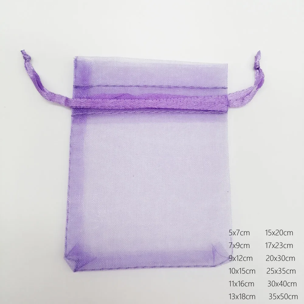 1000pcs Handmade Organizer Organza Drawstring Bags Light Purple Gift Pouch Sachet Packaging Birthday Party Favors Wedding Supply