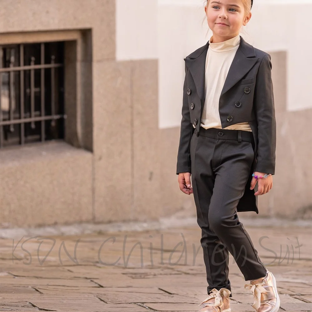 

Elegant Girls Suit Sets Outfit Solid Color Casual Fashion Slim Fitted High Quality Kids Costume Jacket with Pants Customized
