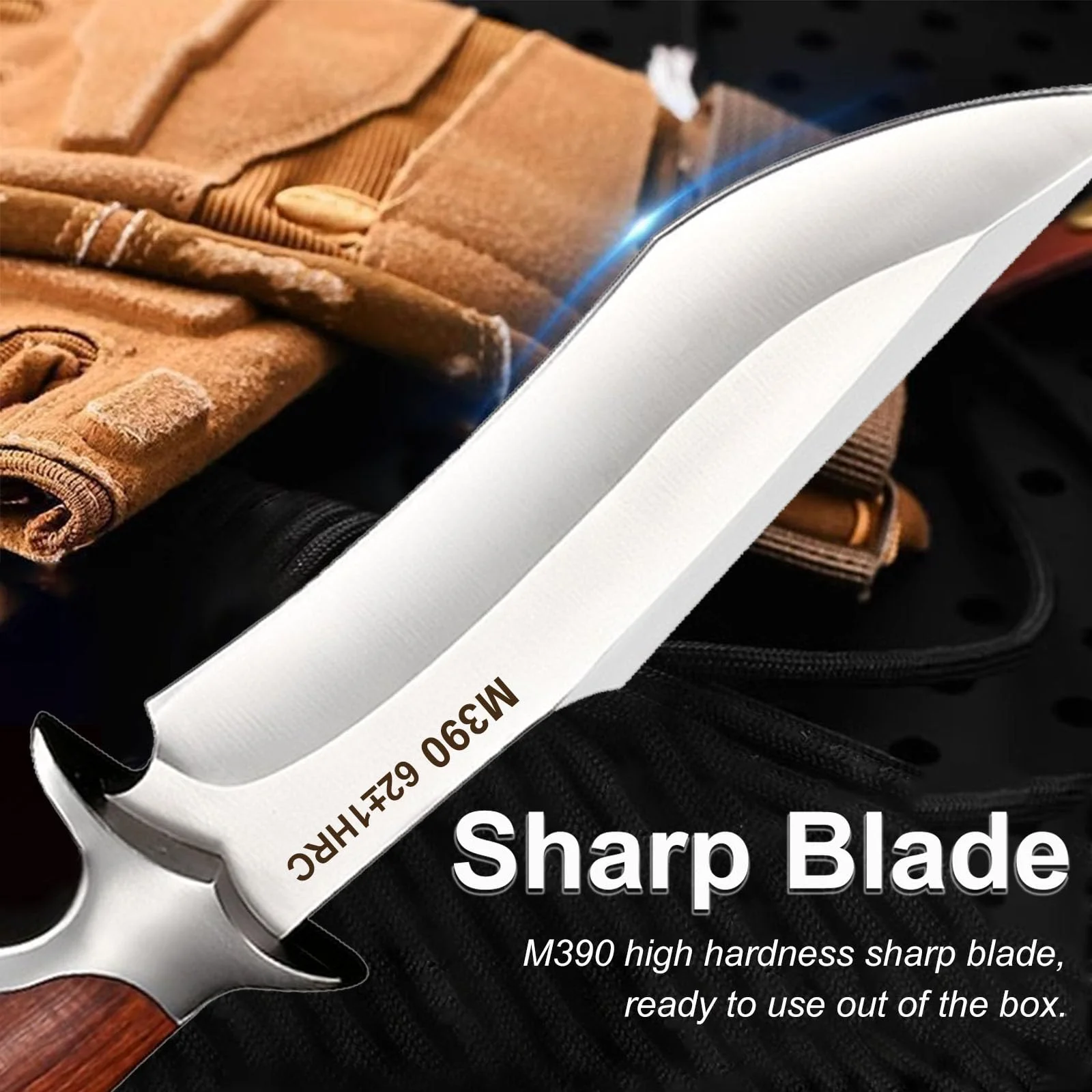 Outdoor Pocket knife M390 steel Fixed blade knife with Leather Sheath Butcher Meat Cleaver for Outdoor Camping BBQ view 3