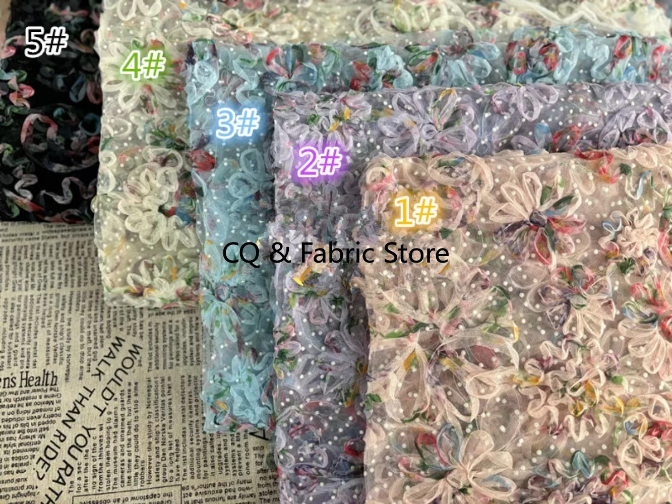 Multicolor 3D Embroidery Plate Flower Mesh Lace Fabric for Wedding Dress Prom Dresses By The Yard