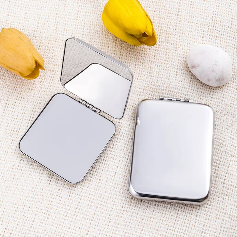 Ins Double-sided Make Up Mirror Stainless Steel Mini Makeup Mirror Folding Pocket Mirrors Girl Portable Home Decor Makeup Mirror