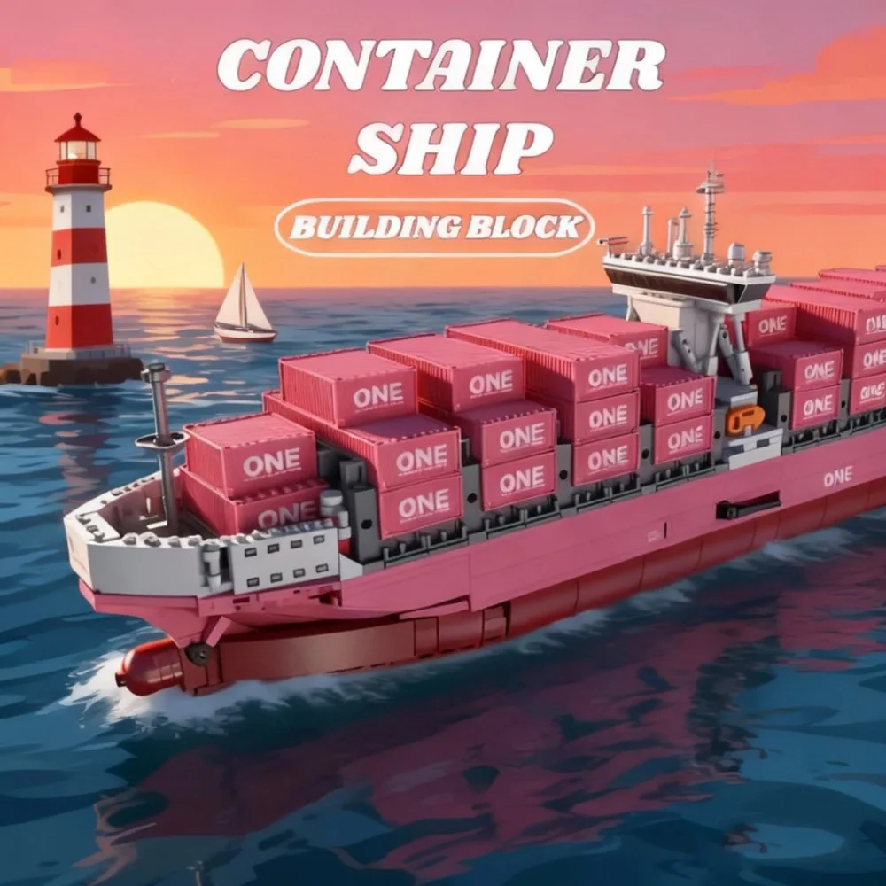 

Creative Bricks Puzzle Pink Cargo Ship 1446Pcs Container Boat Model Kits Vessels Building Blocks Toys Adult Birthday Gift