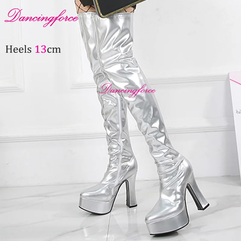 Sexy 13cm Block Chunky Heels Over Knee Boots Thick Platform Nightclub Party Dance Thigh High Long Shoes Women EU36-46