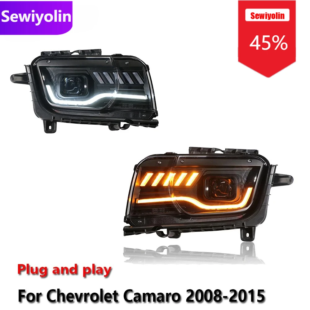 

Автомобильные светодиодные фары DRL в сборе для Chevrolet Camaro 2008-2015, противотуманные фары DRL, стоп-сигналы поворота, Plug and Play
