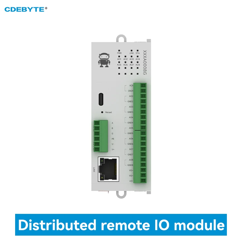 8AO Distributed Remote IO Module Host Module CDEBYTE M31-XXXA0008G Modbus TCP/RTU Analog Switch Acquisition LED Indicator