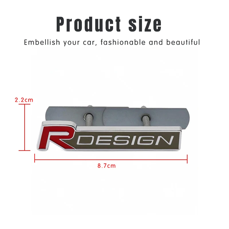 3D Metal Rdesign R Design Front Grill Car Badge Sticker Emblem Decal Decoration For VOLVO XC40 XC60 XC90 V90 S90 S60 V60 V40 C70