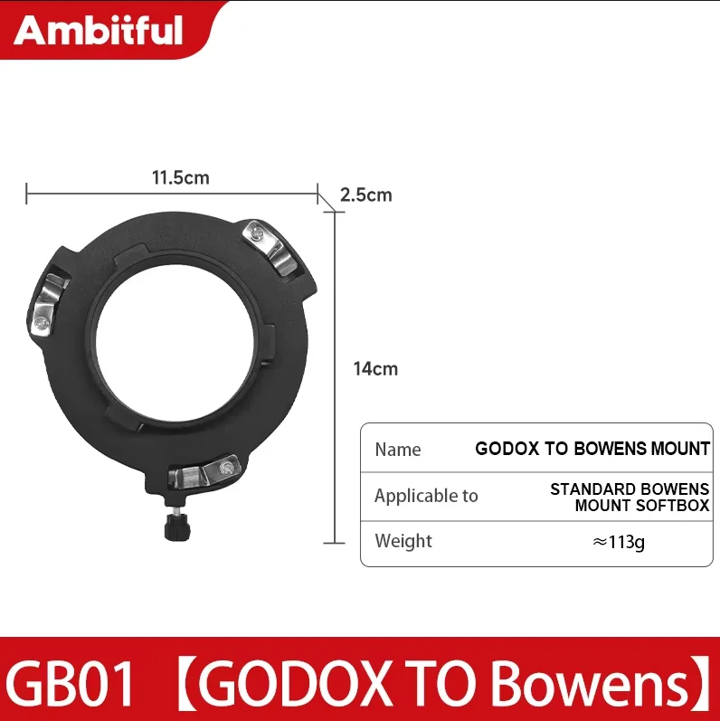 Q7B Q7F flitsbeugel, YQ113 naar GC-bevestiging, Mini-bevestiging naar Bowens-bevestigingsadapter, TRIOPO K3 bevestigingsset, GODOX naar Bowens-adapter