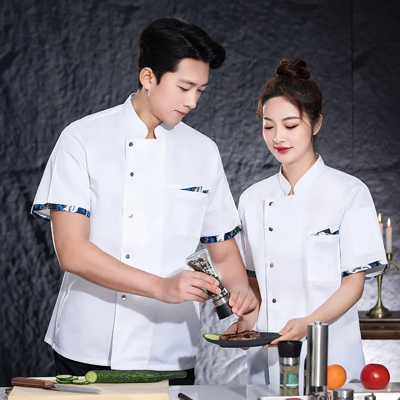 โรงแรมร้านอาหารห้องครัวชุดทํางานแขนสั้นเสื้อเชฟเบเกอรี่ Pastry Chef ฤดูร้อนสีขาว Kitchen Coat