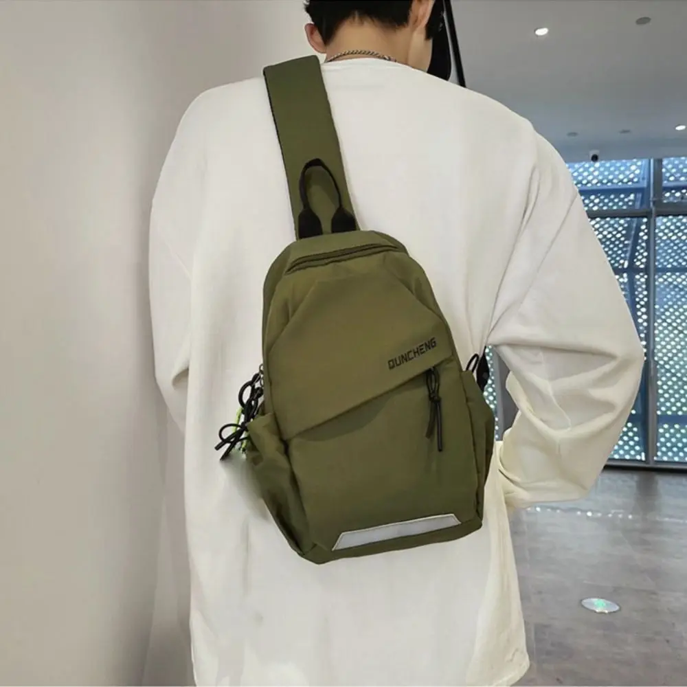 Solid Color Nylon Chest Bag Multifunctional Large Capacity Shoulder Crossbody Bag Adjustable Shoulder Korean Style