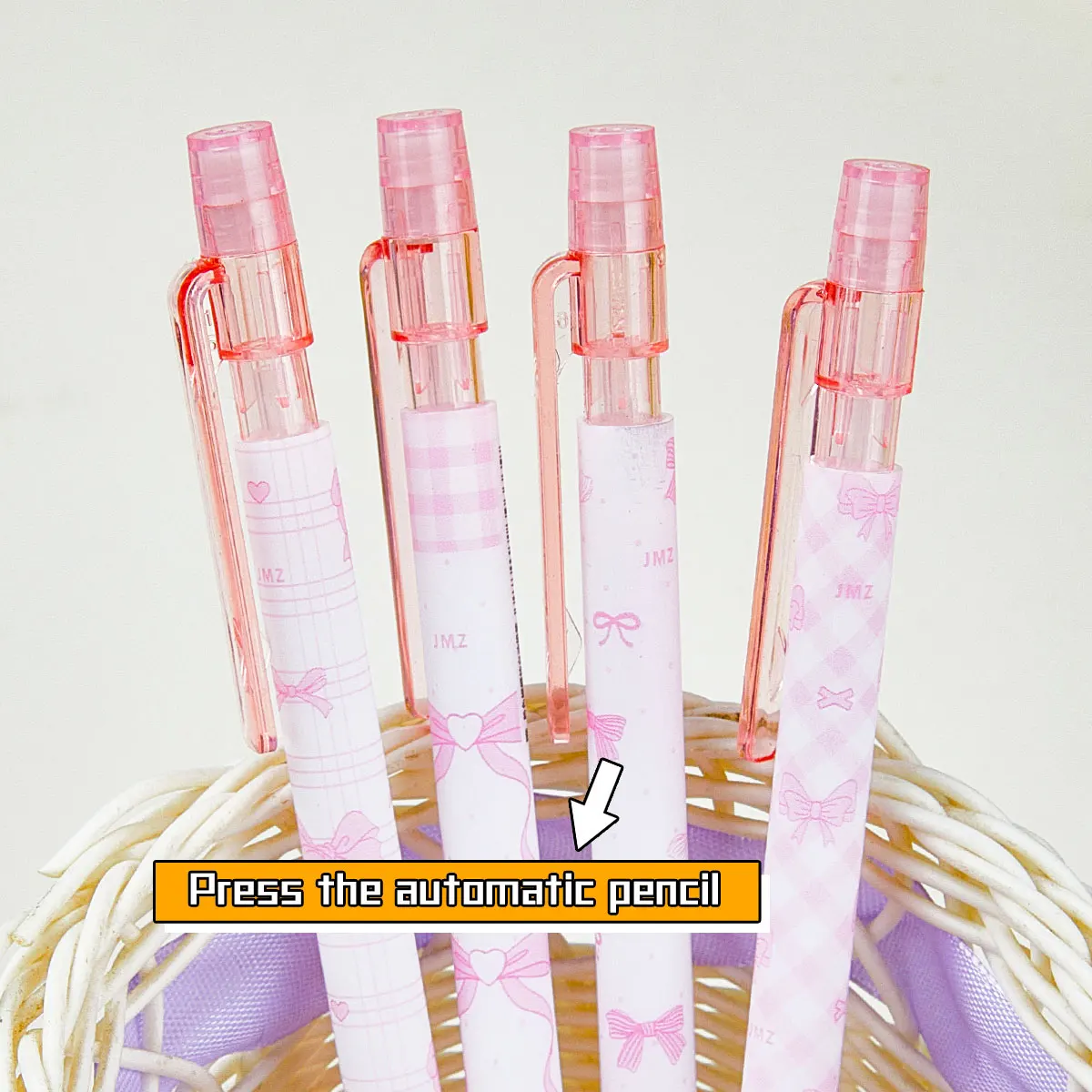 4/8PCS Pink Bow Mechanical Pencil Set 0.5mm Cute Kawaii Retractable Pencil School Office Supplies Smooth Writing