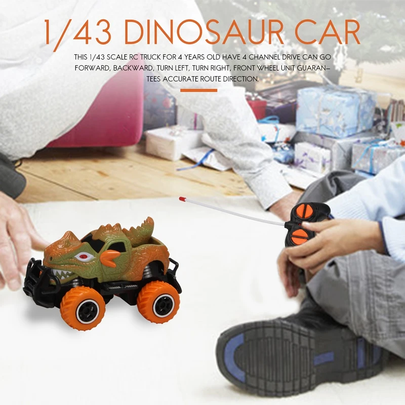 Dinosaur Toys Car RC Turck For 3-7 Years Old, 4-Channel Remote Control Car For Kids, 1/43 Scale RC Car Birthday Gifts