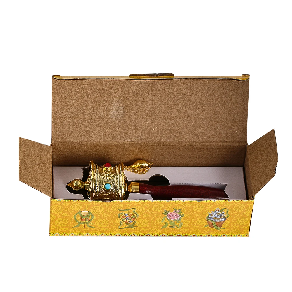Alloy Tibetan Prayer Wheel Handheld Buddhist Spinner with Wood Handle Meditation Tool Religious Decoration Spiritual Gift