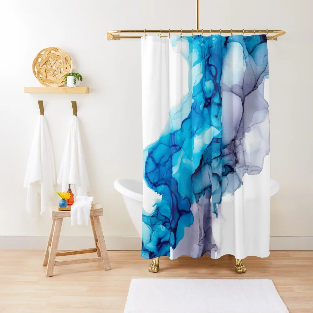 

Turquoise and Periwinkle Smoke: Original Abstract Alcohol Ink Painting Shower Curtain Luxury Bathroom Bathroom Decor Curtain