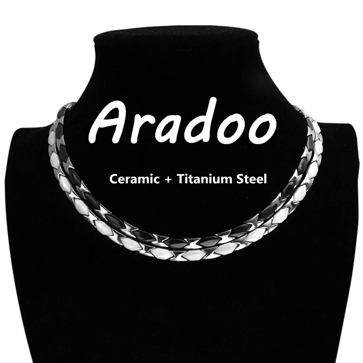 Aradoo Ceramic Energy Necklace Titanium Steel Collar Hematite Negative Ion Anti-radiation Antioxidant Anti-fatigue Necklace