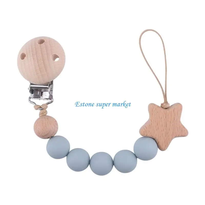 090B Pacifier Clips Baby Girl Pacifier Holders Silicone Clip with Teething Beads Soother Chains Nipple Holder for Babies Newborn