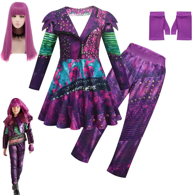 Disfraz Mal de Halloween para niñas, disfraz de Evie, ropa de fantasía para Halloween, peluca, vestido de fantasía para fiesta de cumpleaños