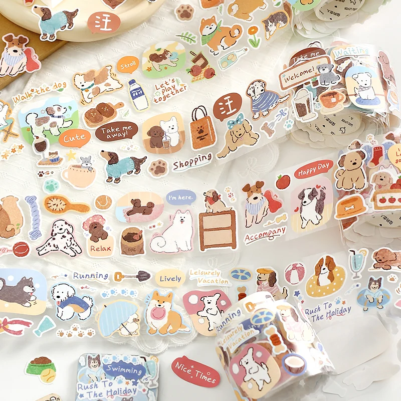 TIANZI 50mm X 3m Pet & Coffee Themed PET Adhesive Tape for DIY Decorative Scrapbooking Collage Stationery Journaling And Masking