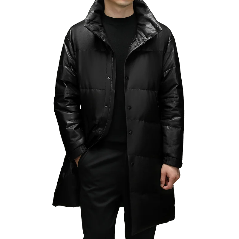 2024 Autumn and Winter New Men\'s Business Fashion British Style Casual Leather Jacket Stand Collar Down Jacket Sheepskin Coat