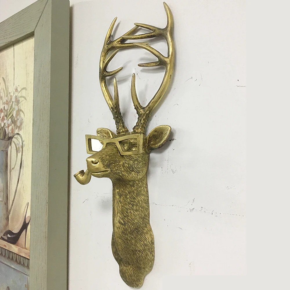 نظارات على شكل رأس غزال للتعليق على الحائط من البرونز المقلد لتزيين الحائط على شكل حيوانات مناسبة لغرفة المعيشة وغرفة النوم ومدفأة المكتب