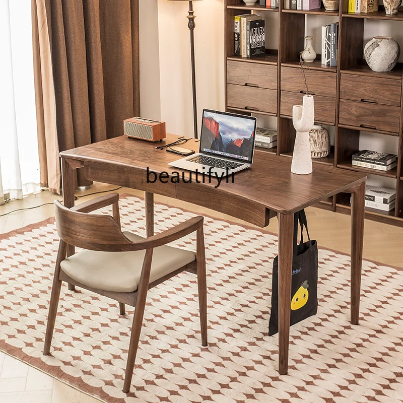 

North American Black Walnut Solid Wood Computer Desk Modern Simple Home Study Office Writing Desk