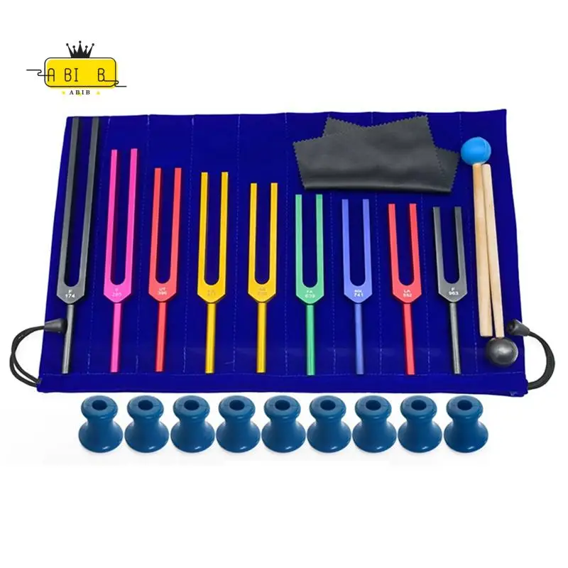 

ABIB -9 PCS Colorful Solfeggio Aluminum Alloy Tuning Forks For Therapy, Voice Therapy Blue