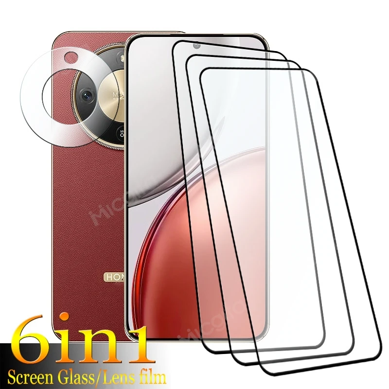 

New Sale Glass For Honor Magic8 Lite Screen Protector 9H Anti-Scratch Full Glue Front film + Soft fiber Lens film