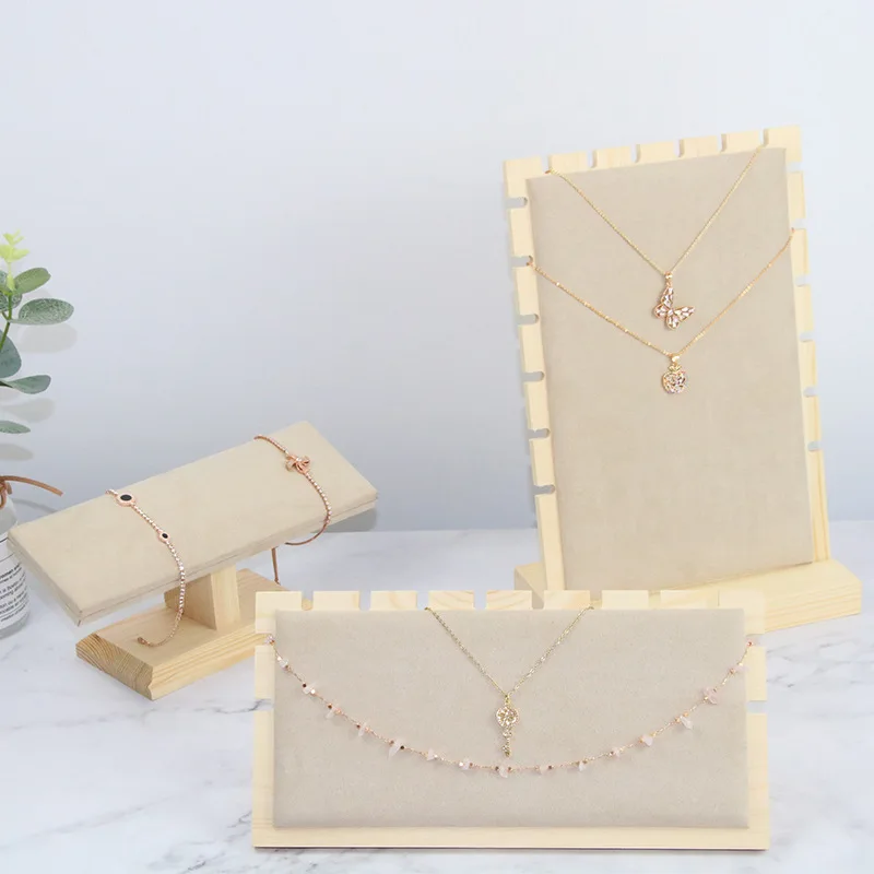 Spot necklace fashion jewelry frame display real wood necklace bracelet bracelet contracted practical log microfiber cloth