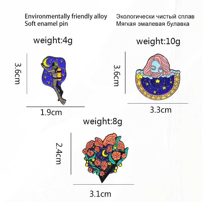 Эмалированные булавки для красивой девушки дайвера, значок Космических приключений, значок, подарок, звездная ночь, голубая луна, звезды, астронавт