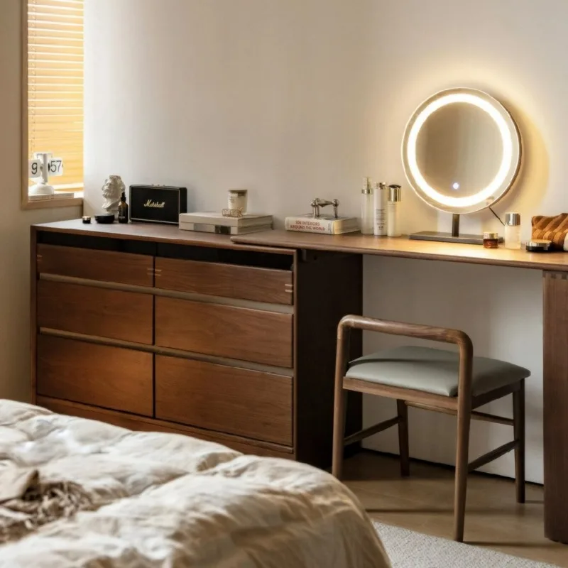Modern Furniture Bucket Cabinet Integrated Cosmetic Table Bedroom Removable Black Walnut Bedside Storage Cabinet Nachuan Dresser