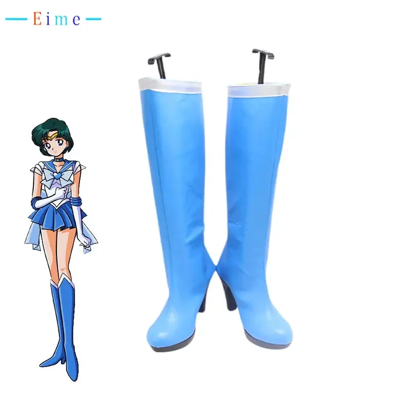 

Ami Mizuno PU leather cosplay shoes Halloween carnival boots Sailor Mercury cosplay props custom made