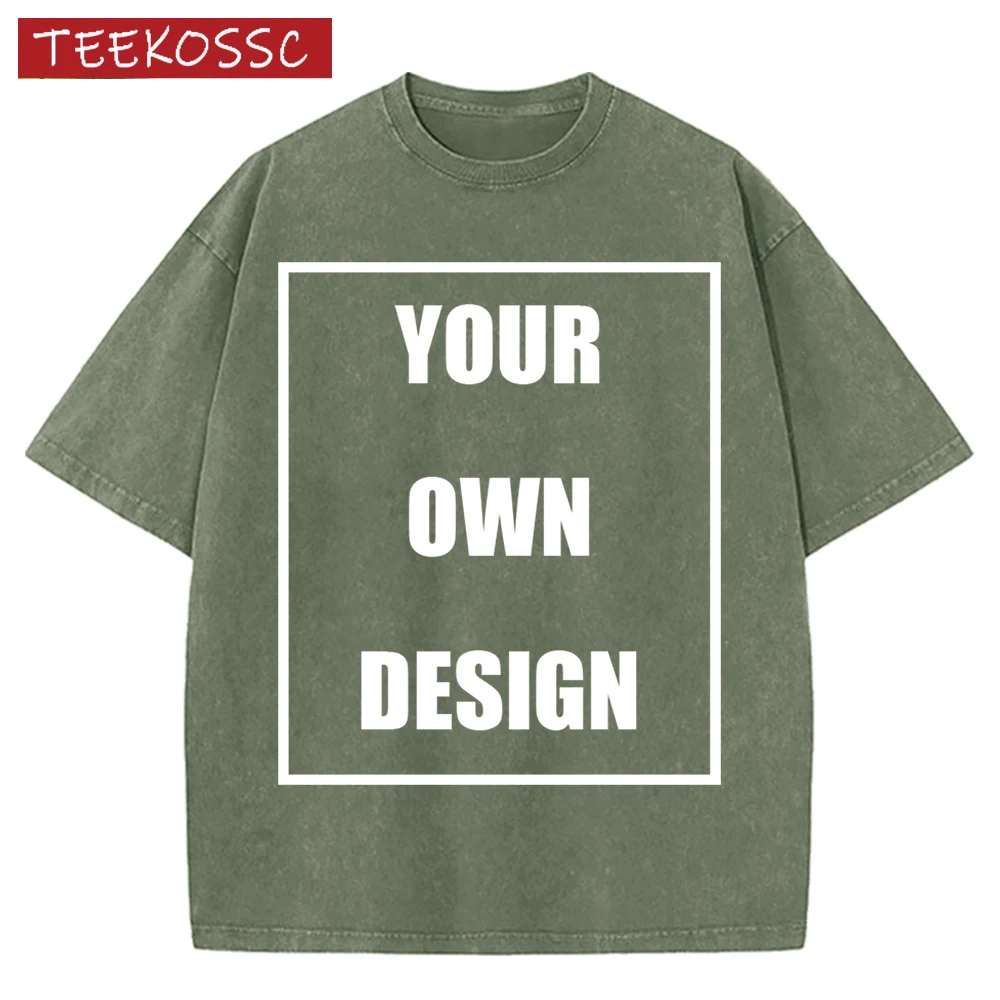 Custom Your Logo Print Summer Cool Snow Wash T-Shirt Cotton Casual Loose Short Sleeve Fashion Retro Tee Soft Couple Streetwear