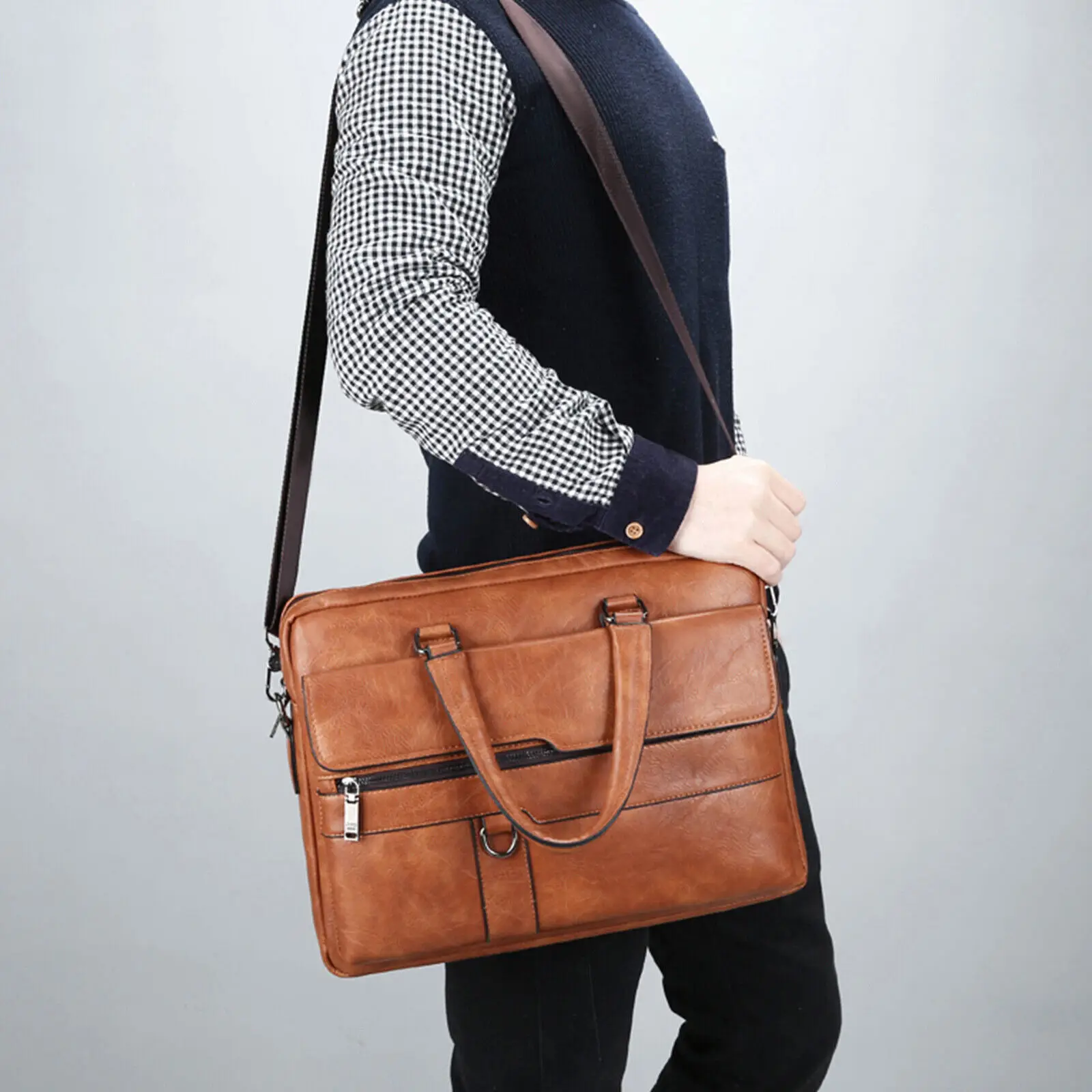 

New Men Briefcase Bag Classical Retro Pu Leather Business Handbag Satchel Male Crossbody Shoulder Bag Laptop Computer Case