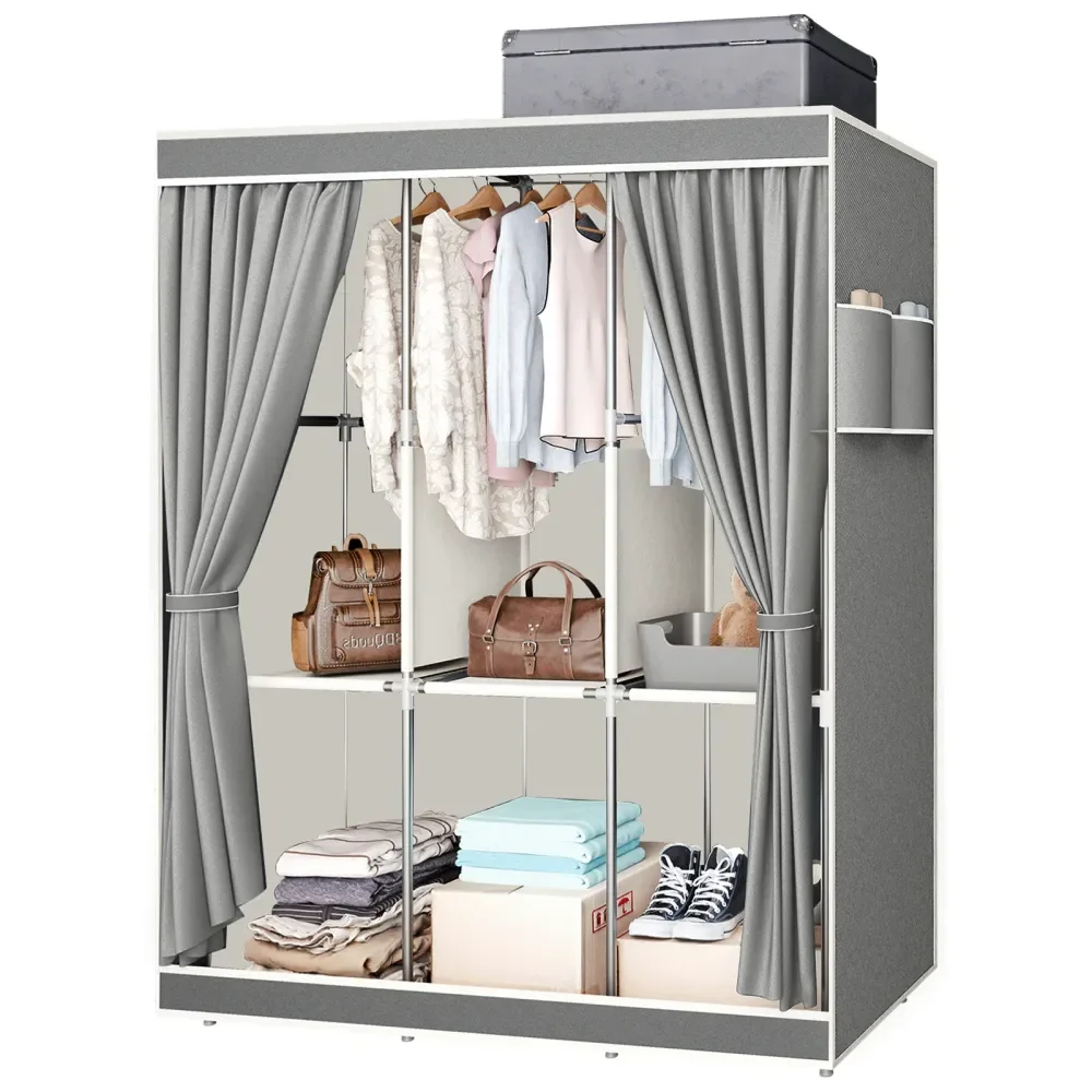 

Органайзер для шкафа с крышкой, 4 штангами для подвешивания и полками, 4 боковыми карманами, 51x17x67 дюймов, большая вместимость