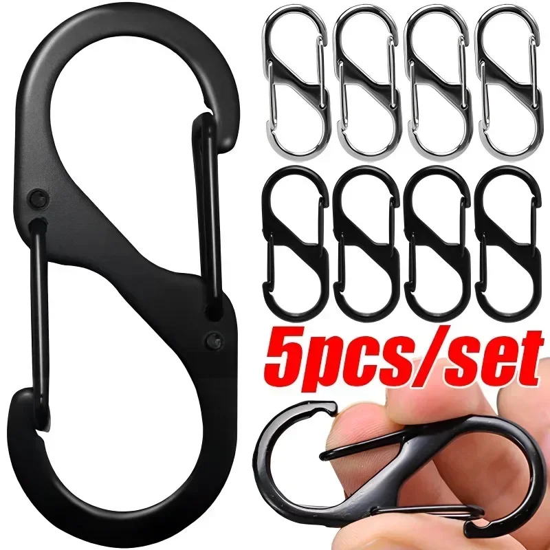 5Pcs S Type Zinc Alloy Carabiner with Lock Mini Keychain Hook Anti-Theft Outdoor Camping Backpack Buckle Key-Lock Accessories