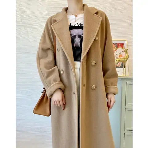 101801 High Quality Women Coat Winter Women's Jacket 10% Cashmere 90% Wool  Classic Camel  High-End Wool Coat 2024 New