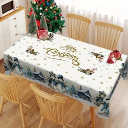 Christmas Snowman Golden Snowflake Waterproof Tablecloth Holiday Party Decor Xmas Tree Rectangle Table Cloth for Table Decor