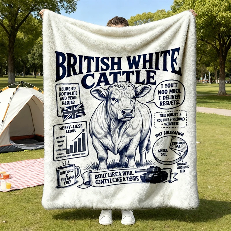 Funny British White Cattle Flannel Blanket - Retro Cattle Gift - Sarcastic British White Cattle Flannel Blanket