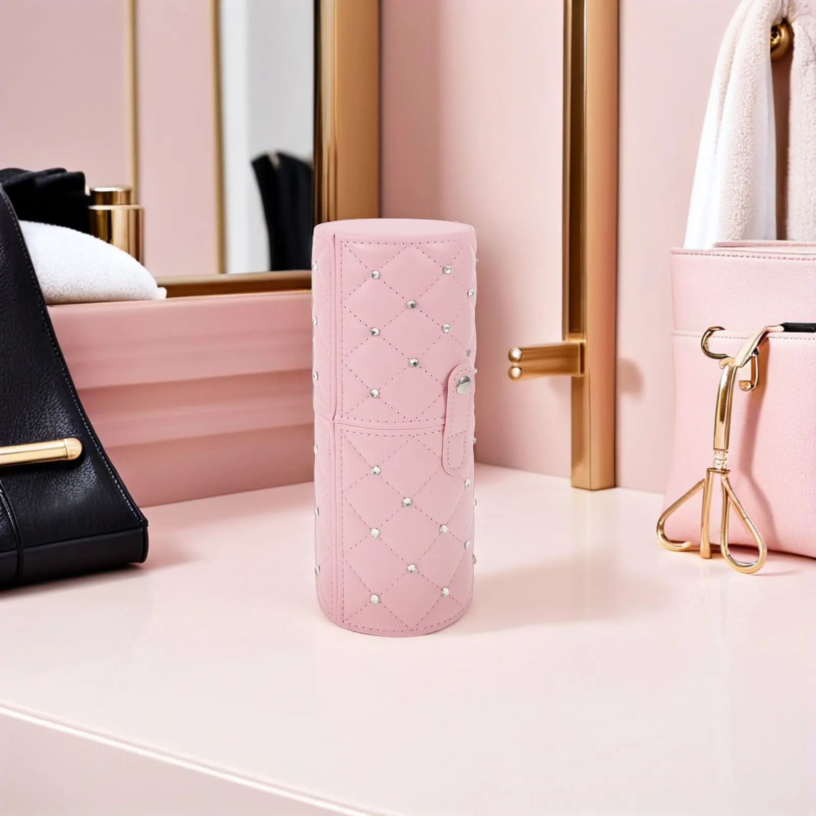 Pink Rhinestone Makeup Brush Holder Dustproof Cover Desktop Organizers Makeup Pen Cup Storage Make Up Brush Cup