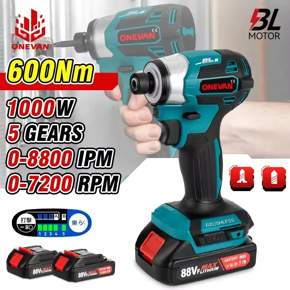 600N.m Brushless Electric Screwdriver Cordless 5-Speed Electric Impact Drill Rechargeable Power Tools Kit For Makita 18V Battery