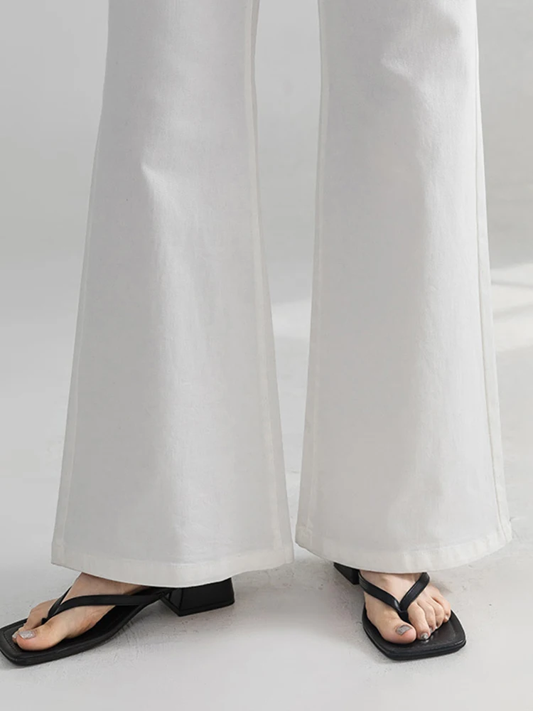 Roupas femininas retro casual branco jeans cintura alta calça longa elegante senhora denim flares calças mujer moda commute novo