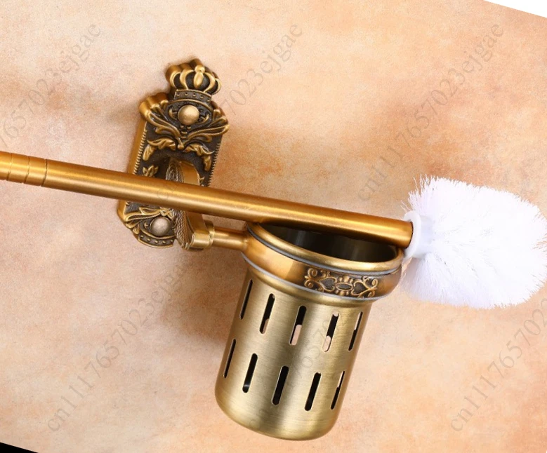 Aluminum Antique Toilet Brush Holder with Brush Aluminum Carved Bathroom Toilet Scrub Cleaning Brush Holder Set Toilet Cleaning