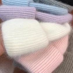 Gorro monocromático de pele de coelho real feminino, boné para adultos, moda, quente, inverno